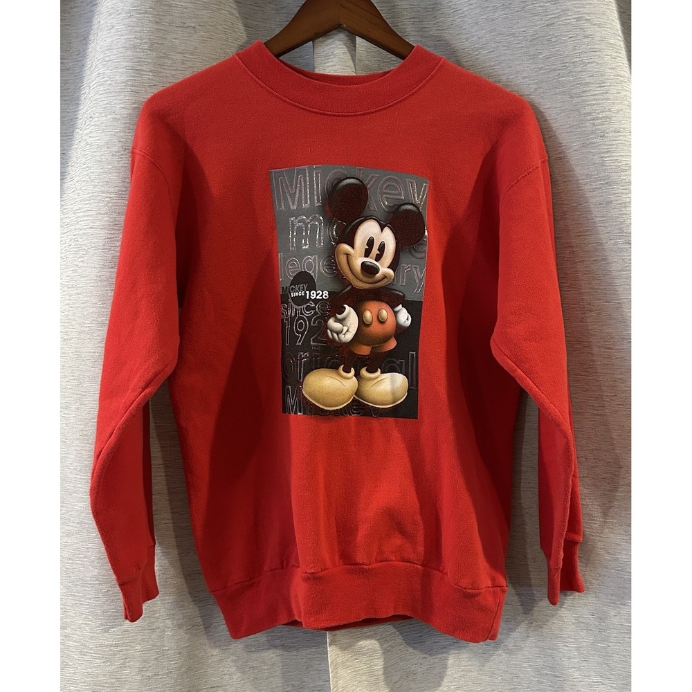 Vintage Disney‎ Mickey Mouse Sweatshirt Mens Small Red Crewneck Pullover 90s